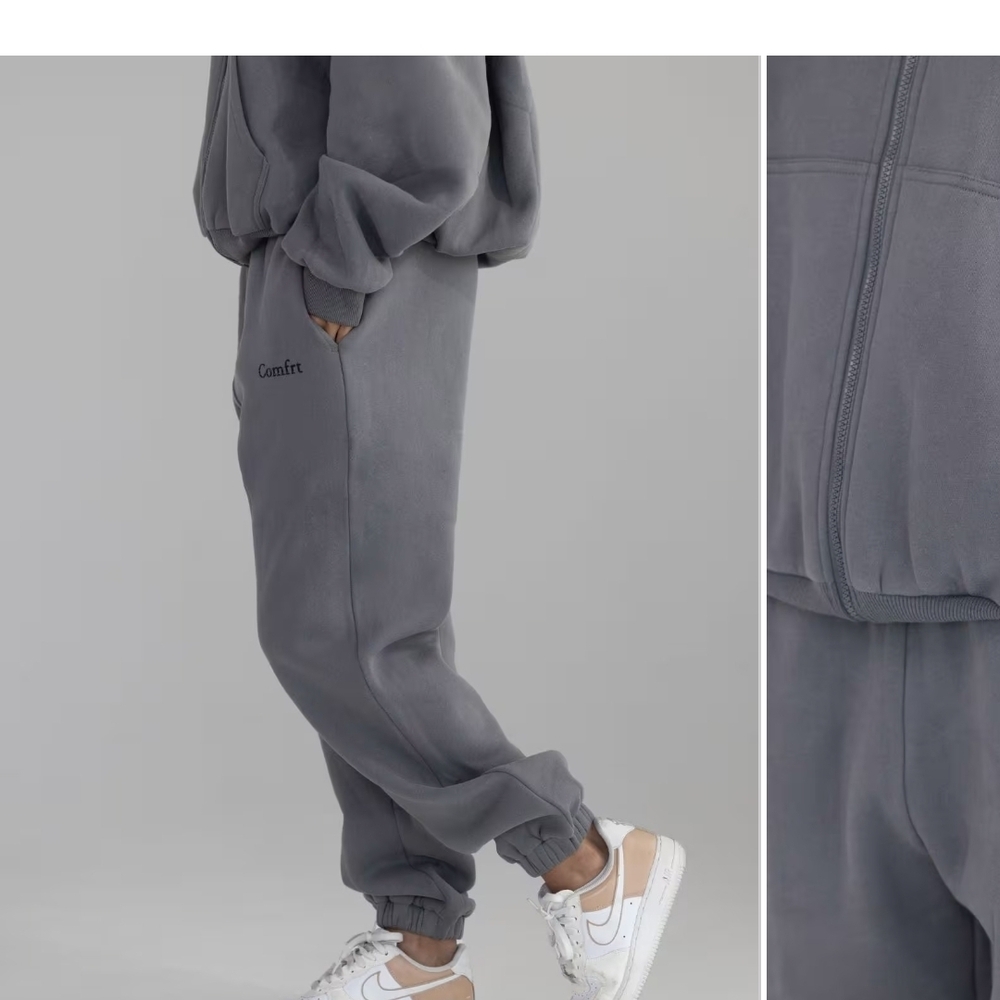 Comfort Cloud Oversized Wolf Gray Sweatpants And Zip Up Hoodie Men Women - Picture 2 of 9
